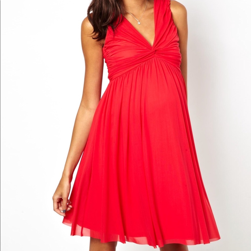 Red ASOS Maternity Chiffon Dress